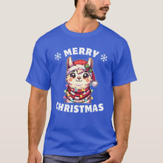 Christmas Hat Christmas Fairy Lights Llama friend T-Shirt
