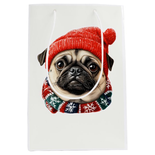Christmas hat cute pug medium gift bag (Front)