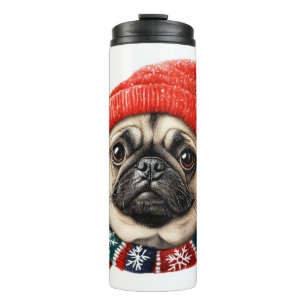 Christmas hat cute pug thermal tumbler