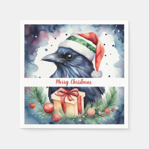 Christmas Hat Festive Crow -   Napkin