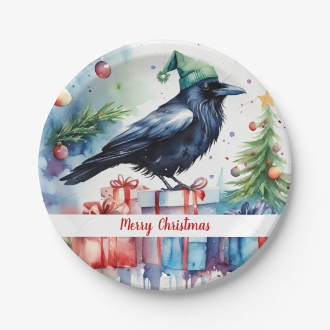 Christmas Hat Festive Crow -   Paper Plate (Front)