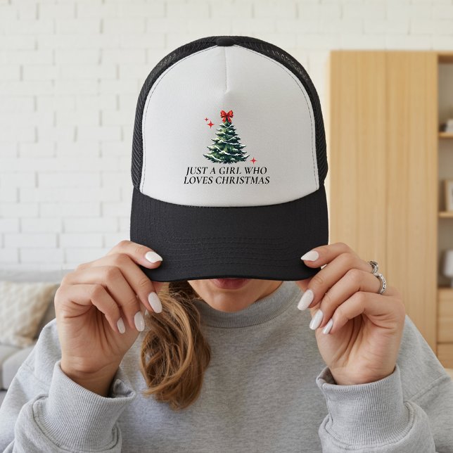 Christmas Hat for Her | Just a Girl Who Loves Xmas (christmas trucker hat, christmas tree hat, christmas baseball cap, holiday gift for her,)