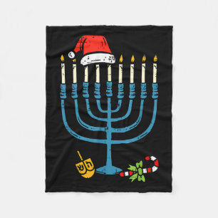 Christmas Hat Menorah Jew Hanukkah Chanukah Men Wo Fleece Blanket