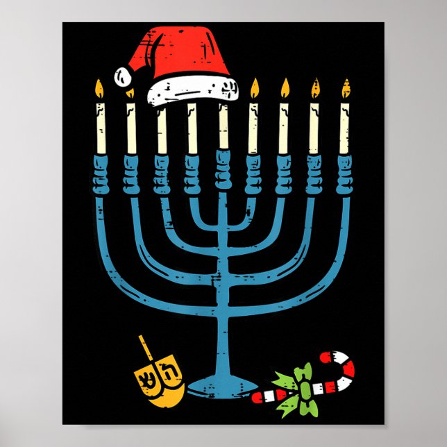 Christmas Hat Menorah Jew Hanukkah Chanukah Men Wo Poster (Front)