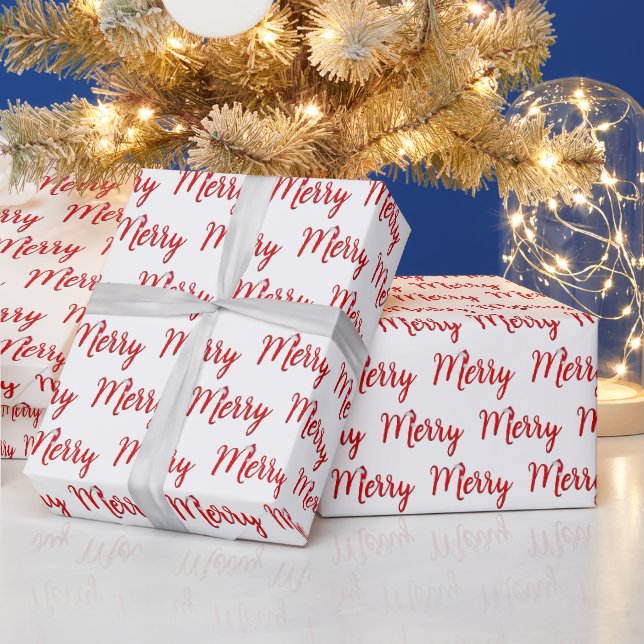 Christmas Hat on Merry Text  Wrapping Paper (Holidays)