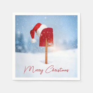 Christmas Hat On Red Snow Shovel Napkin