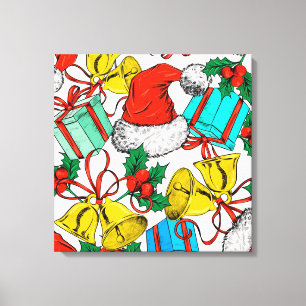 Christmas Hats, Gifts and Bells Canvas Print