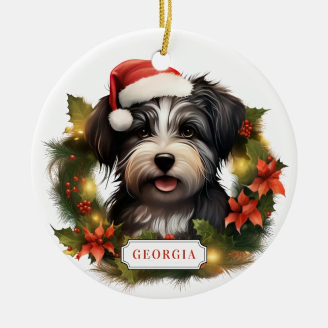 Christmas Havanese Ceramic Circle Ornament (Front)