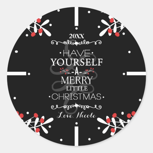 Christmas Have Yourself...Red Berries Holiday Classic Round Sticker (Front)