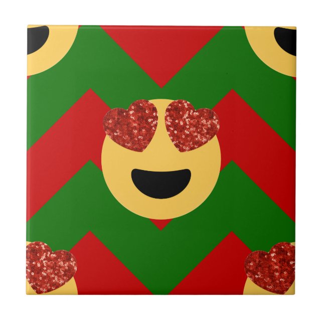 christmas heart eye emoji tile (Front)