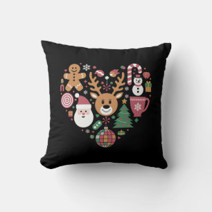 Christmas Heart Love Icons Holiday Xmas Santa Cushion