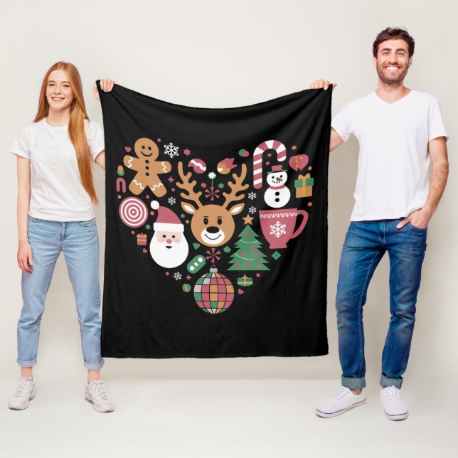 Christmas Heart Love Icons Holiday Xmas Santa Fleece Blanket (In Situ)