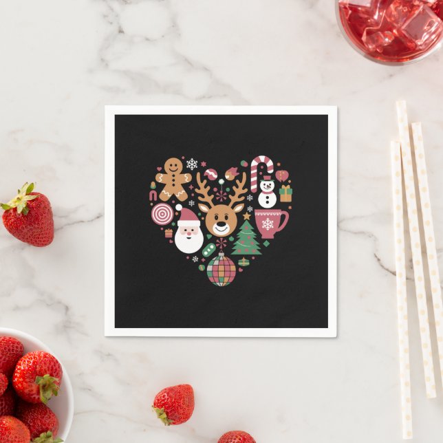 Christmas Heart Love Icons Holiday Xmas Santa Napkin (Insitu)