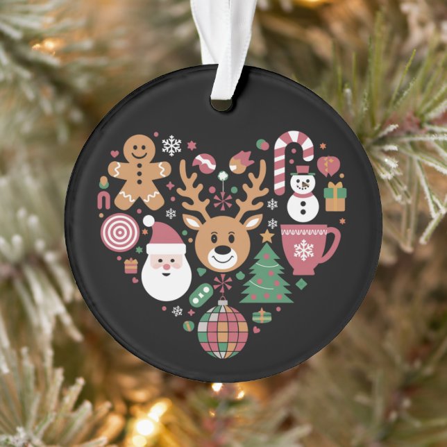 Christmas Heart Love Icons Holiday Xmas Santa Ornament (Tree)