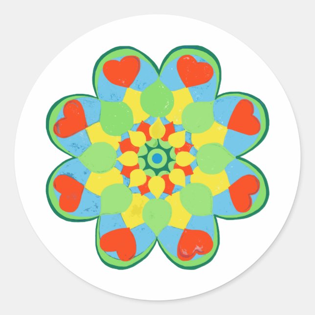 Christmas Heart Mandala  Classic Round Sticker (Front)