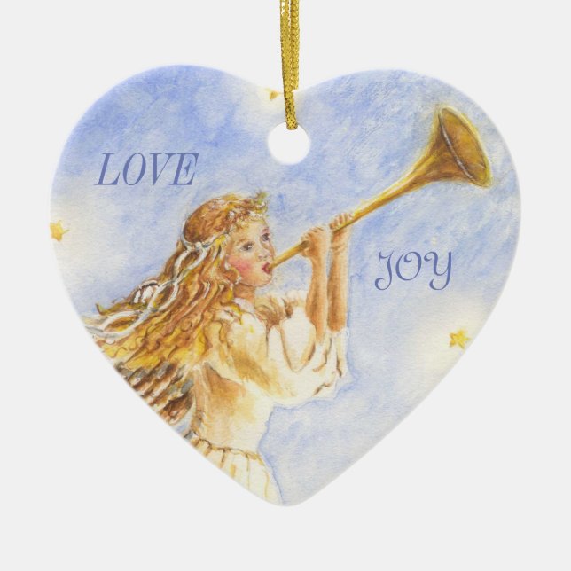 Christmas Heart Ornament Angel Watercolor (Front)
