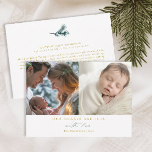 Christmas Hearts Minimal Pine Family Baby 2 Photos Holiday Card