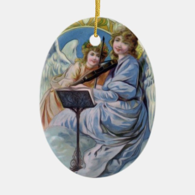 Christmas Heavenly Angels Playing Violin Ceramic Tree Decoration (Front)