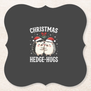 Christmas Hedge-Hugs Cute Hedgehog Holiday Paper Coaster