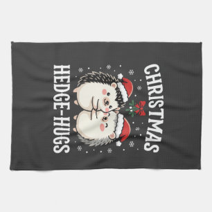 Christmas Hedge-Hugs Cute Hedgehog Holiday Tea Towel