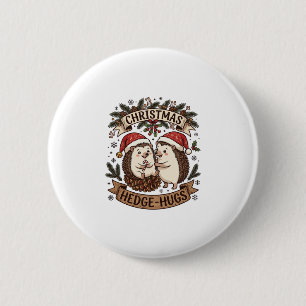Christmas Hedge Hugs Hedgehogs Santa Hats Snowflak 6 Cm Round Badge