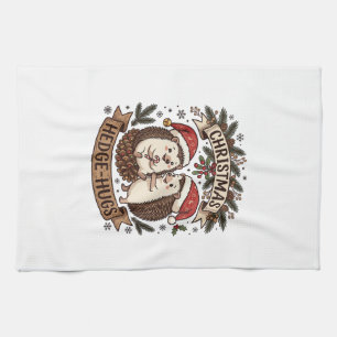 Christmas Hedge Hugs Hedgehogs Santa Hats Snowflak Tea Towel