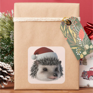 Christmas Hedgehog Or Opossum Wearing Santa Costum Square Sticker
