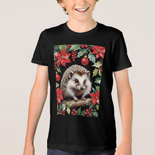 Christmas Hedgehog With Poinsettias Tri-Blend Shirt