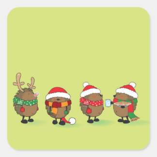 Christmas hedgehogs square sticker