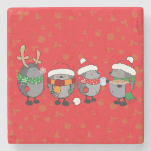 Christmas hedgehogs stone coaster