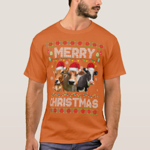 Christmas Heifer Santa Hat Christmas Lights Cow Lo T-Shirt