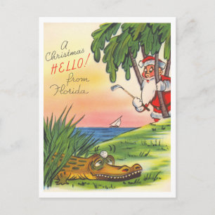Christmas Hello Florida Golf Retro Postcard