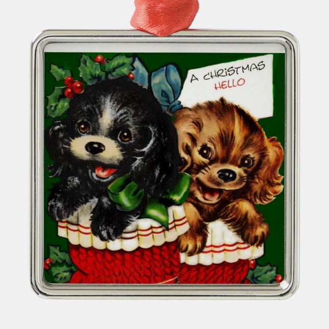 Christmas Hello Puppies Metal Tree Decoration (Front)