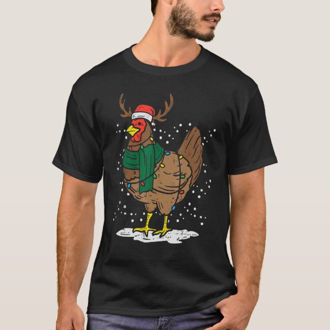 Christmas Hen Chicken Santa Hat Farmer Xmas Farm M T-Shirt (Front)