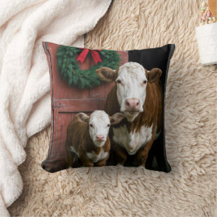 Christmas Hereford Cow and Calf Cushion