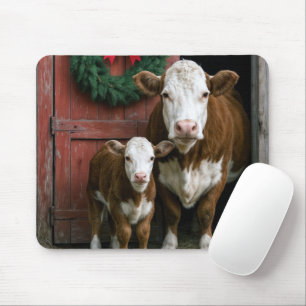 Christmas Hereford Cow and Calf Mouse Pad