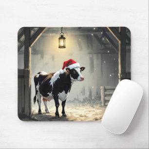 Christmas Hereford Cow In Barn Doorway Mouse Pad