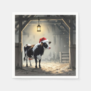 Christmas Hereford Cow In Barn Doorway Napkin