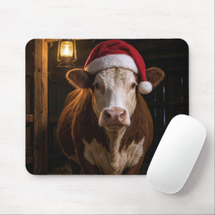 Christmas Hereford Cow in Barn Mouse Pad