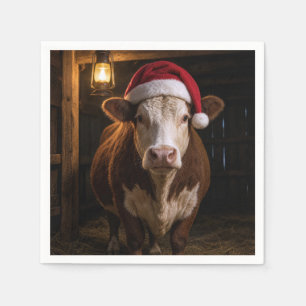 Christmas Hereford Cow in Barn Napkin