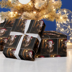 Christmas Hereford Cow in Barn Wrapping Paper