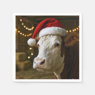 Christmas Hereford Cow Wearing a Santa Hat Napkin