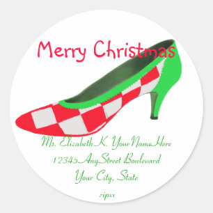 Christmas High Heel Shoe Return Address Classic Round Sticker