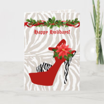 Christmas High Heel Shoe Zebra Holiday Card