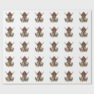 Christmas Highland Cow and Chickens Vintage Engrav Wrapping Paper
