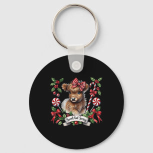 Christmas Highland Cow Candy Canes Vintage Heifer Key Ring