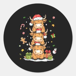 Christmas Highland Cow Cute Heifer Cow Santa Hat M Classic Round Sticker