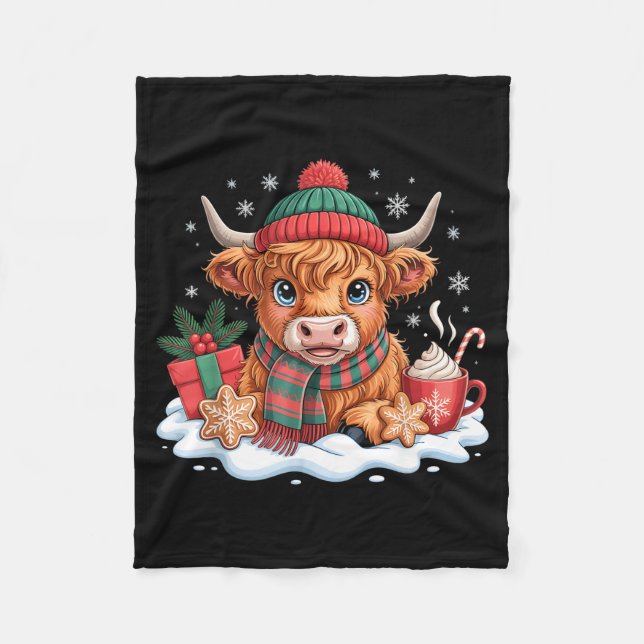 Christmas Highland Cow Cute Heifer Cow Santa Hat M Fleece Blanket (Front)