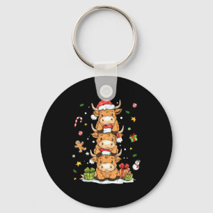 Christmas Highland Cow Cute Heifer Cow Santa Hat M Key Ring