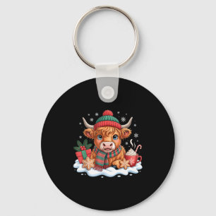 Christmas Highland Cow Cute Heifer Cow Santa Hat M Key Ring